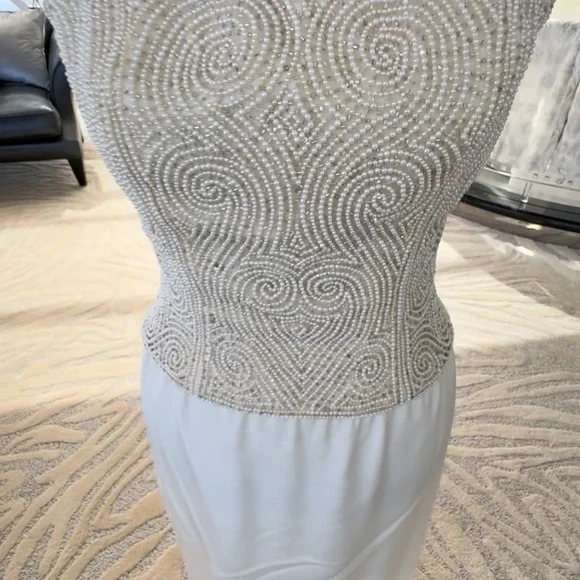 Vintage Handmade Strapless Cream Hand Beaded and pearled corset top and skirt - Picture 3 of 12